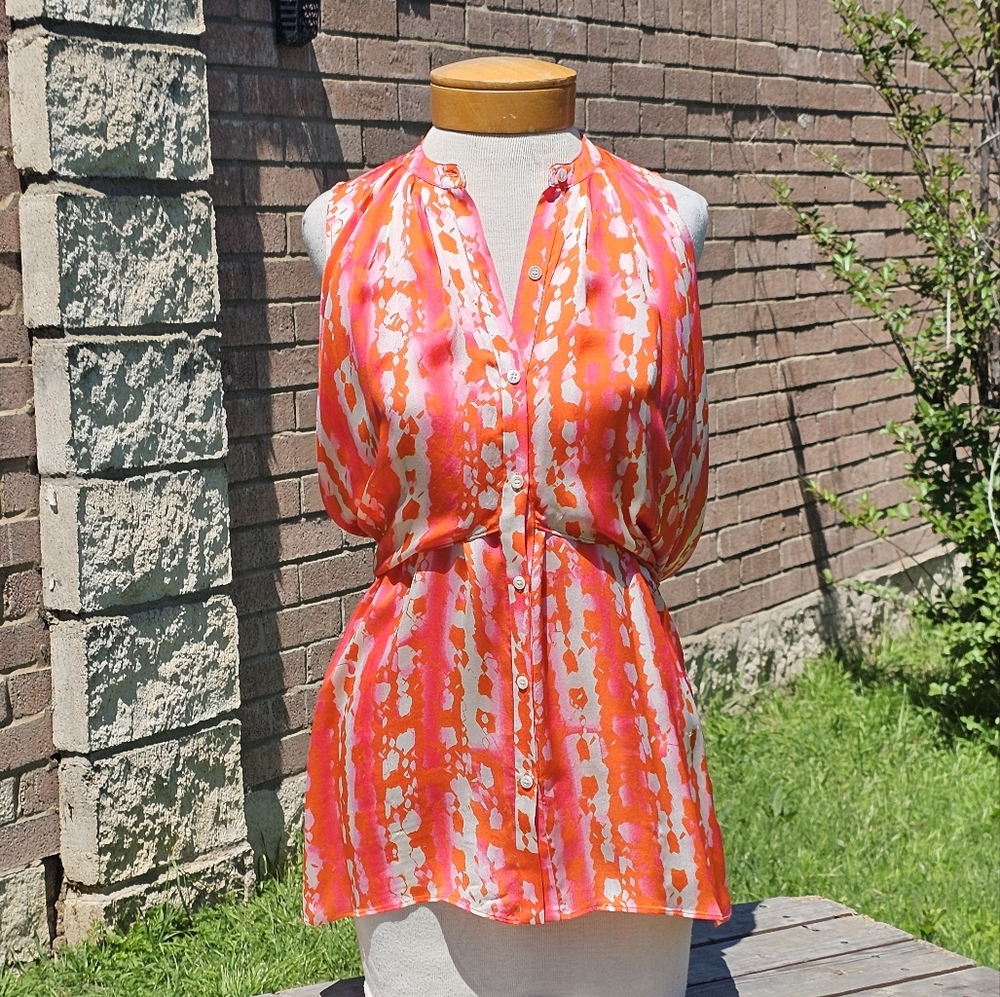 Etcetera Orange and White Sleeveless Blouse